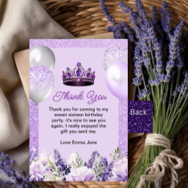 Paarse Sparkle Sweet 16 verjaardagsfeestje Bedankkaart
