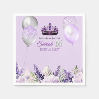 Paarse Sparkle Sweet 16 verjaardagsfeestje Servet