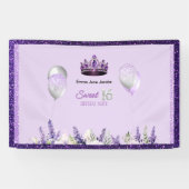 Paarse Sparkle Sweet 16 verjaardagsfeestje Spandoek (Horizontaal)