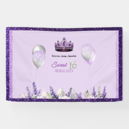 Paarse Sparkle Sweet 16 verjaardagsfeestje Spandoek