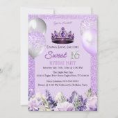 Paarse Sparkle Sweet 16 verjaardagsfeestuitnodigin Kaart (Voorkant)