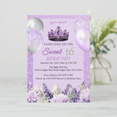 Paarse Sparkle Sweet 16 verjaardagsfeestuitnodigin Kaart (Staand voorkant)