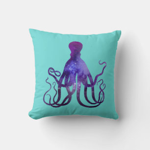 Paarse Sparkle Waterverf Nautische Octopus Kussen