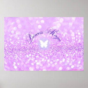 Paarse Sparkly Glitter Butterfly Princess Poster