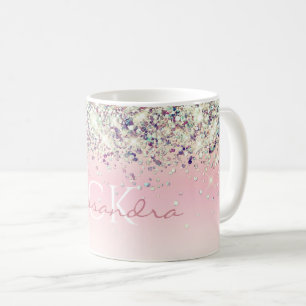 Paarse Sparkly Glitter Monogrammed Girly Pink Coff Koffiemok