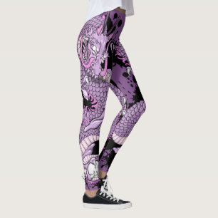 Paarse Splash Tattoo Dragon op Paarse Leggings