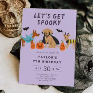Paarse Spooky Kostuumhonden Halloween Verjaardag Kaart