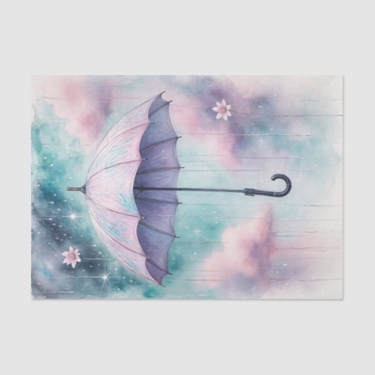 Paarse Spring Umbrella April Douches Decoupage Tissuepapier (Voorkant)