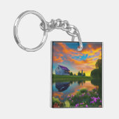 Paarse springplank Pond bij zonsopgang Sleutelhanger (Voorkant Links)