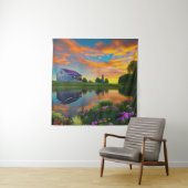 Paarse springplank Pond bij zonsopgang Wandkleed (In situ)