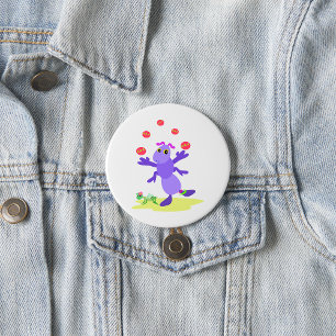 Paarse sprinkhaan jonglerend leuk schepsel ronde button 7,6 cm