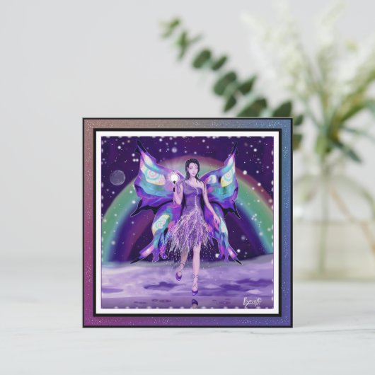 Paarse sprookjeskaart feestdagenkaart (Staand voorkant)