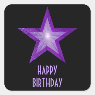 Paarse Star 'Happy Birthday' vierkant sticker zwar