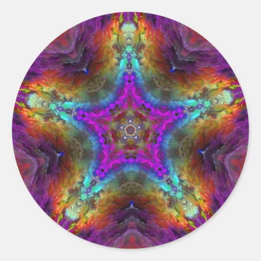 Paarse STAR Mandala Ronde Sticker (Voorkant)