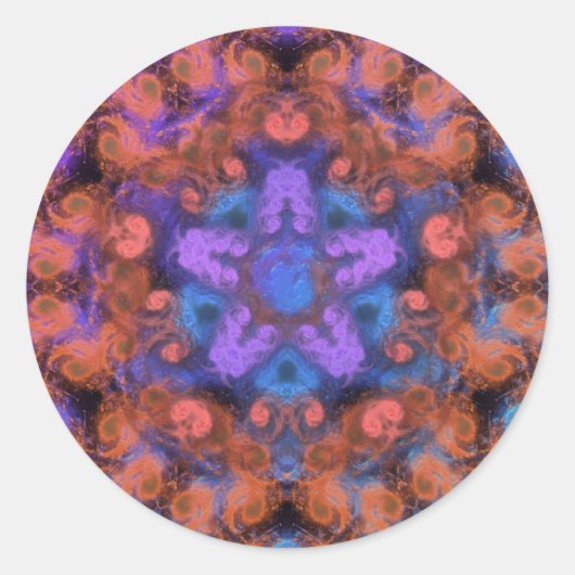 Paarse Star Oranje Trap Abstract Glow Ronde Sticker (Voorkant)