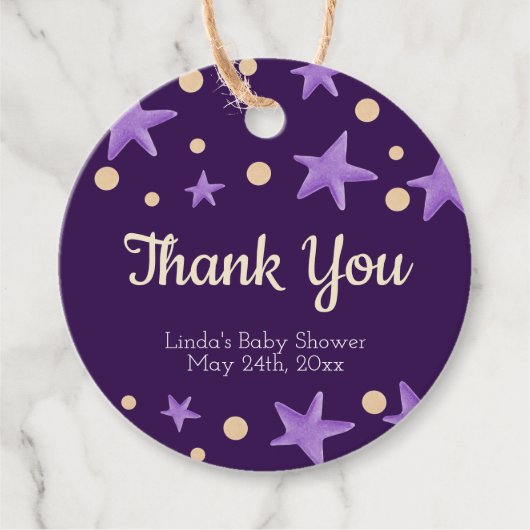 Paarse Star Patterned Bedankt Meisje Baby shower Bedankjes Labels (Voorkant)