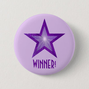 Paarse Star 'WINNER'-knop bleek paars Ronde Button 5,7 Cm