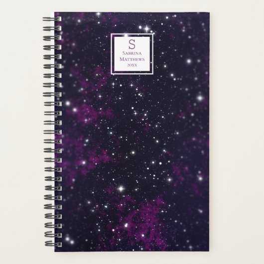 Paarse Starry Sky Galaxy | Monogrammed Planner (Voorkant)
