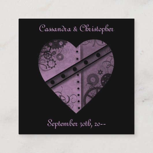 Paarse steampunk bruiloft gasten reserveringen inf informatiekaartje (Achterkant)