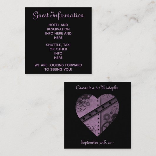 Paarse steampunk bruiloft gasten reserveringen inf informatiekaartje (Voorkant / Achterkant)