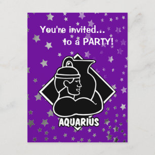 Paarse sterren   Aquarius Birthday Zodiac Sign Kaart