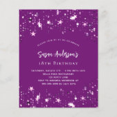 Paarse sterren budget verjaardagsuitnodiging flyer (Voorkant)