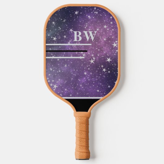 Paarse sterren Glitter Lines Eigen naam Monogram Pickleball Paddle (Voorkant)