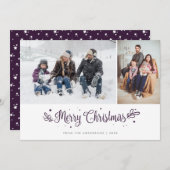 Paarse sterren Kerstfotokaarten met kalligrafie Feestdagenkaart (Voorkant / Achterkant)