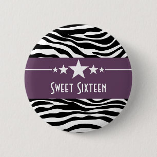 Paarse sterren Zebra Print Sweet 16 Button