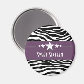 Paarse sterren Zebra Print Sweet 16 Magnet Magneet (Voorkant / Achterkant)