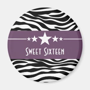 Paarse sterren Zebra Print Sweet 16 Magnet Magneet