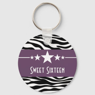 Paarse sterren Zebra Print Sweet 16 Sleutelhanger
