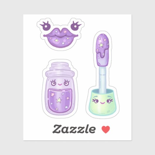 Paarse sterrenlipgloss en lipjes sticker Pack (Vel)