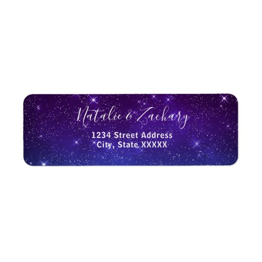 Paarse Sterrennacht Celestial Weddenschap Etiket (Voorkant)
