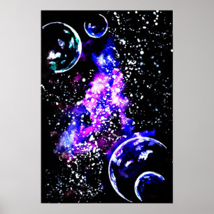 Paarse sterrenstelsel met planeten poster