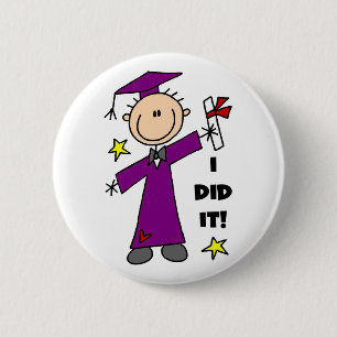 Paarse Stick Figuur Boy Afstuderen Ronde Button 5,7 Cm