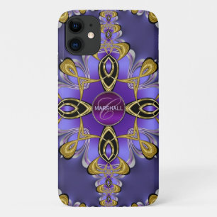Paarse stijlvolle satijnen kant kunst monogram iPh iPhone 11 Hoesje