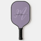 Paarse Stijlvolle Script Monogram en Naam Pickleball Paddle (Voorkant)