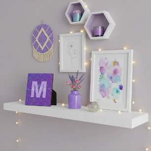 Paarse stippen Gepersonaliseerd monogram Fotoplaat