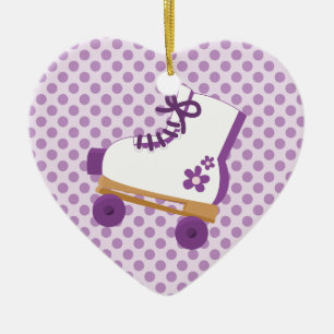 Paarse Stippen Roller Schaats Birthday Heart Ornam Keramisch Ornament