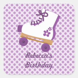 Paarse Stippen Roller Schaats Birthday Square Stic Vierkante Sticker