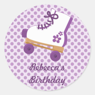 Paarse Stippen Roller Schaats Verjaardag Stickers