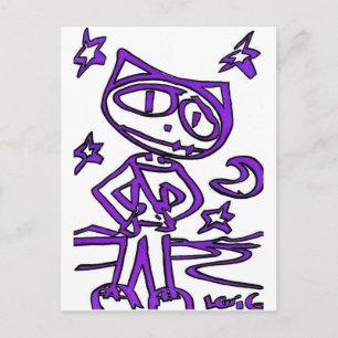 Paarse stitchlip op Highway ( Cat Super Hero ) Briefkaart