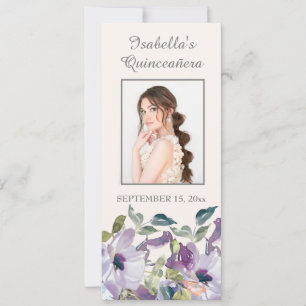 Paarse Stof Blauwe Bloemige Quinceañera Boeklegger Kaart