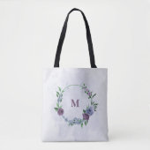 Paarse stoffige blauwe bloemen draagtas (Voorkant)