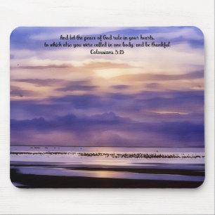 Paarse strand zonsondergang kunst Bijbelvers muism Muismat