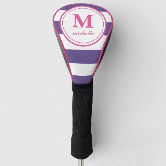 Paarse streep | Golf | monogram met gepersonalisee Golfheadcover (Voorkant)