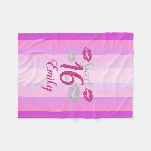 Paarse strepen en lippen fleece deken (Voorkant (Horizontaal))