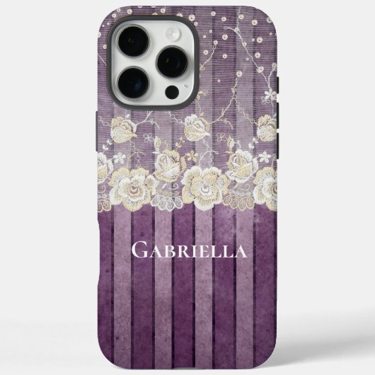 Paarse strepen Parels Ivoren kant Case-Mate iPhone Case (Achterkant)