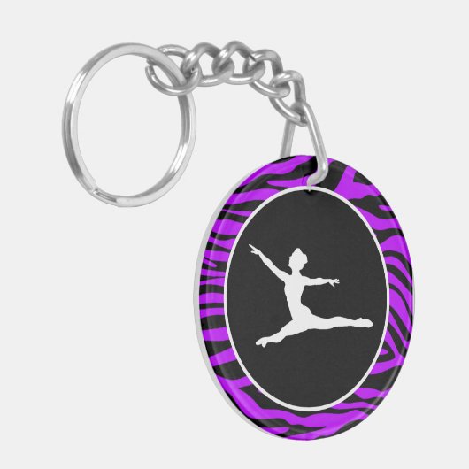 Paarse strepen van elektrische zebra; ballet sleutelhanger (Voorkant Links)